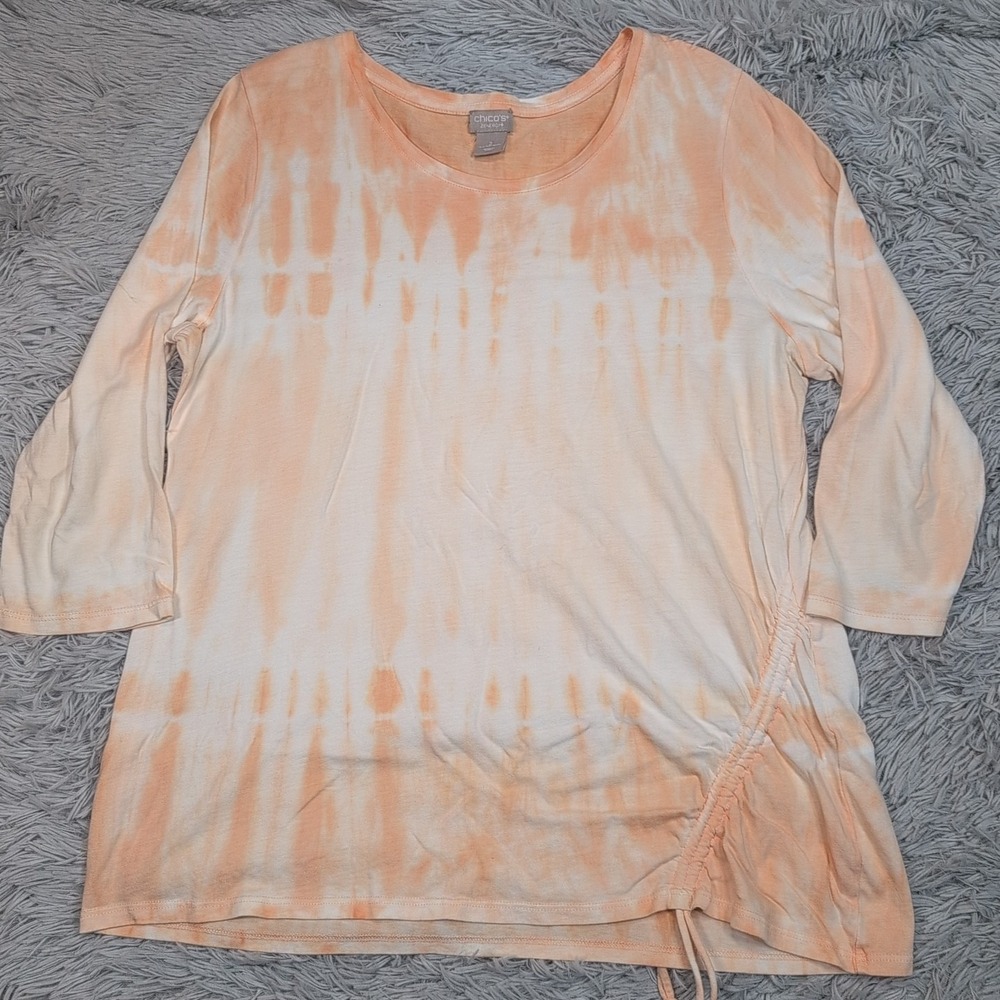 Chico's Shirt‎ Womens 2 Orange Ombre Comfort Casual Soft Preppy